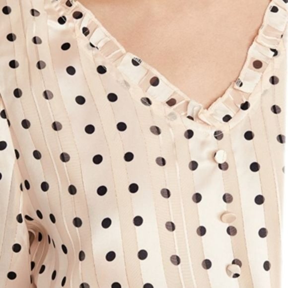 OPT Free People Tiered Dress Ivory Black Polka Dot Metallic Stripe - Picture 13 of 13